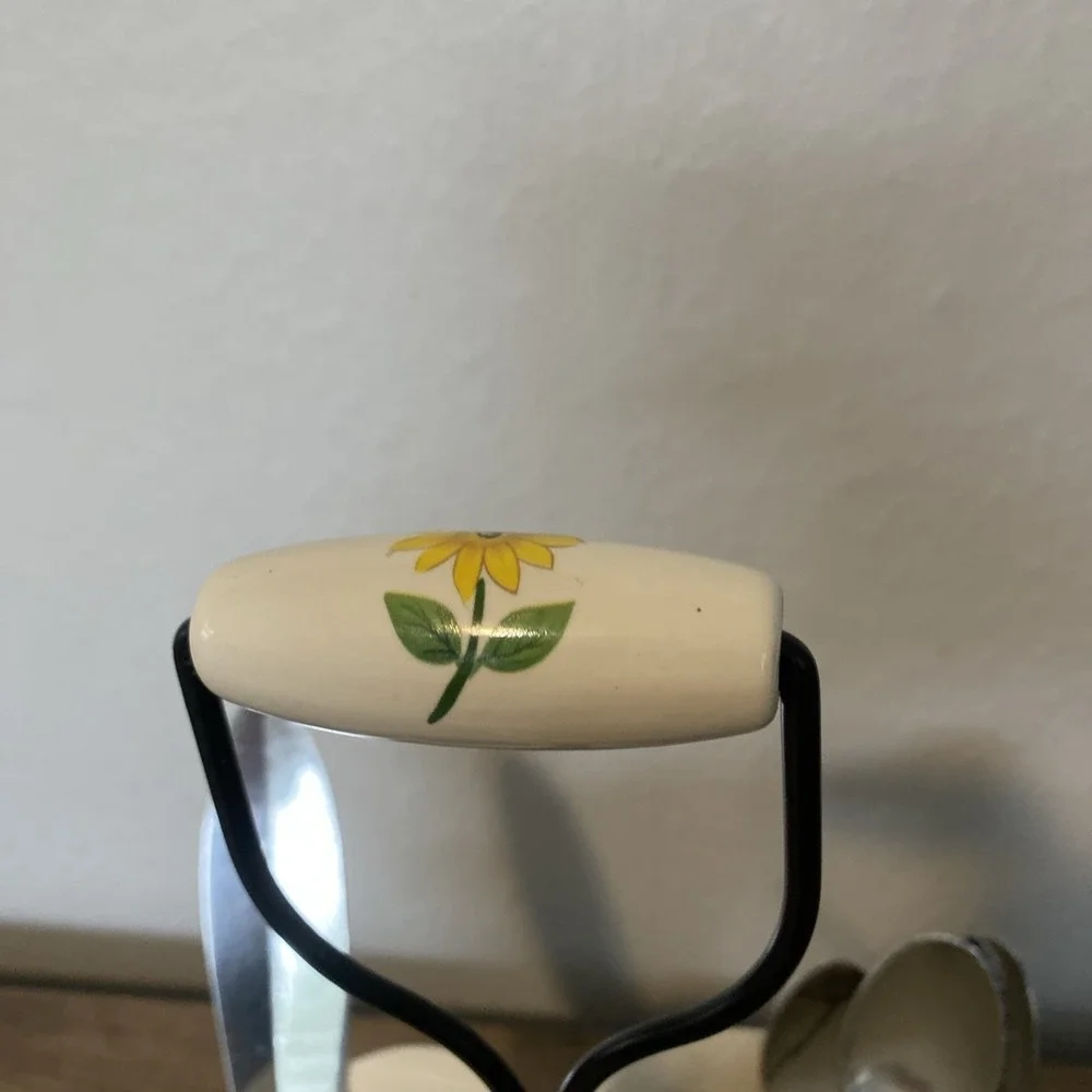 VTG Ceramic Flatware Silverware Rooster Sunflower Caddy